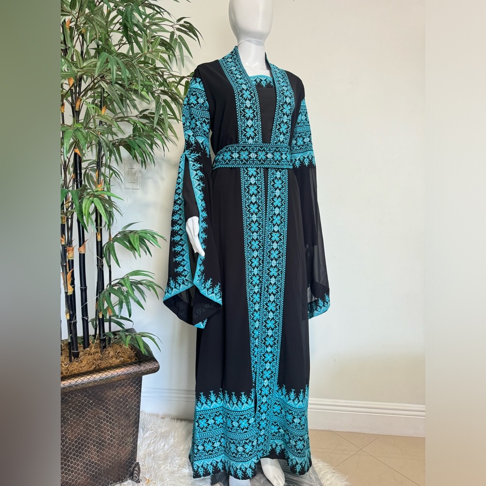 3 Piece Elegant Black and Blue Embroidered Dress Thobe